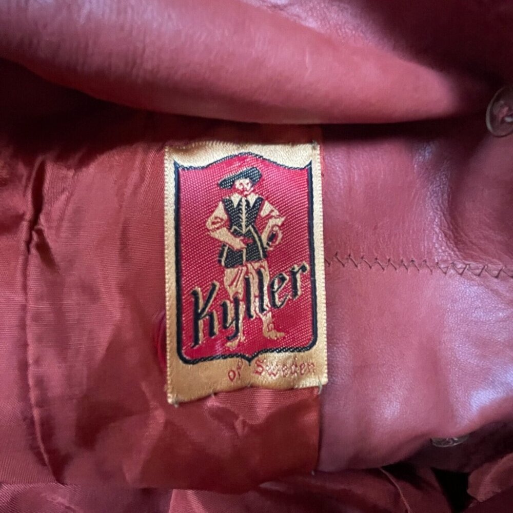 Vintage Kyller Of Sweden Womens Button Down Belted Leather Coat Jacket Brown - Picture 3 of 11